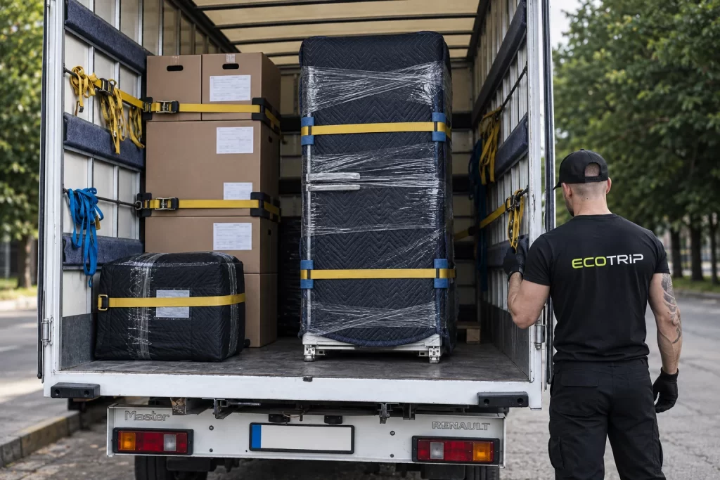 Open vehicle cargo area with protected and secured loads